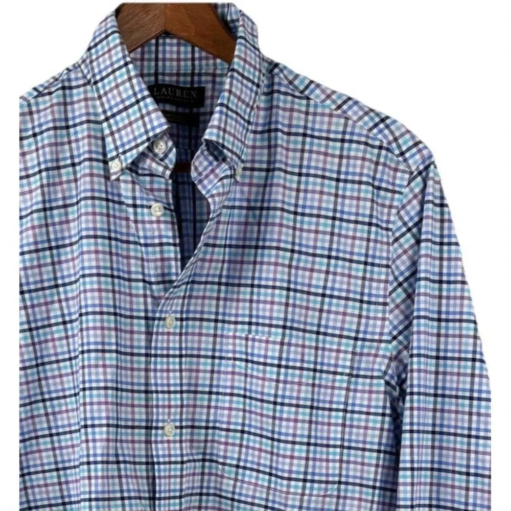Lauren Ralph Lauren Dress Shirt Men’s 15 1/2 - 32/33 M Regular Fit Blue Stretch